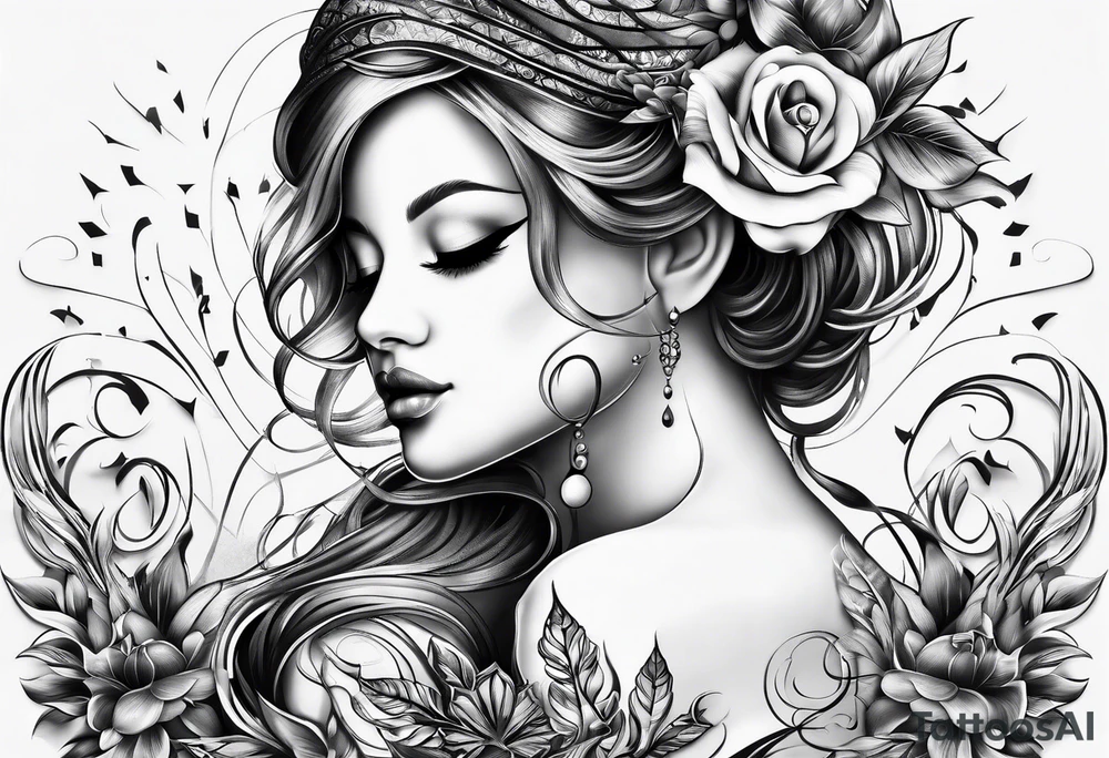 Music intertwined with baby footprints tattoo idea