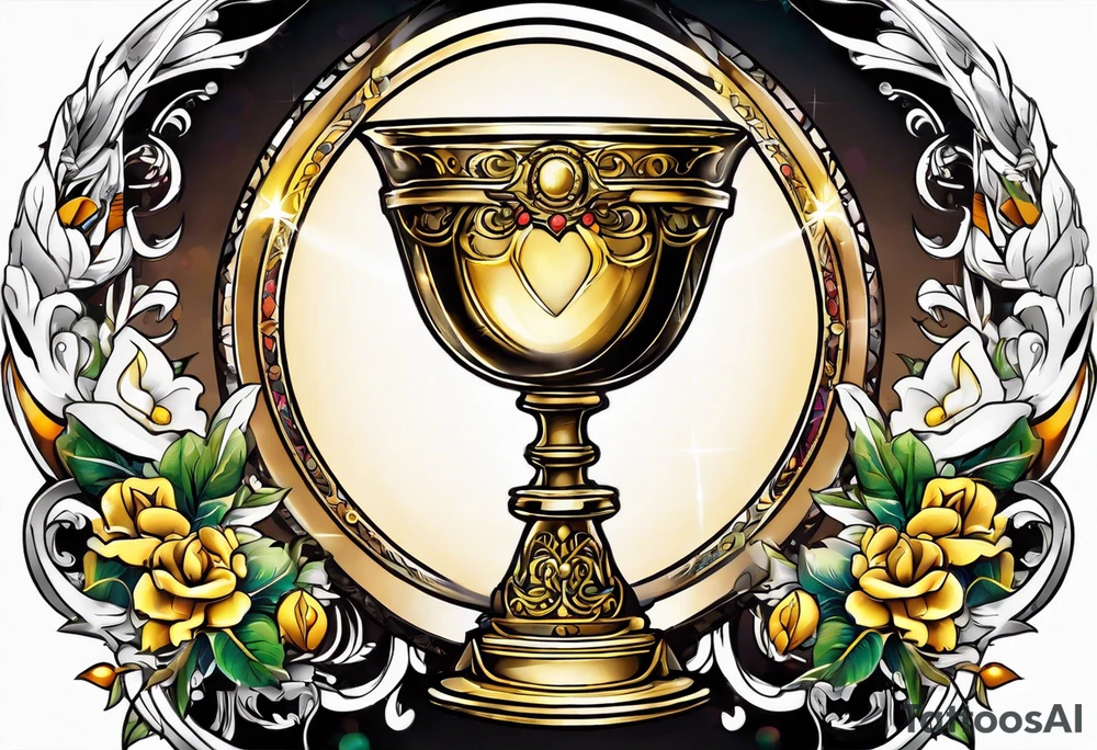 chalice surrounded by golden halo tattoo idea