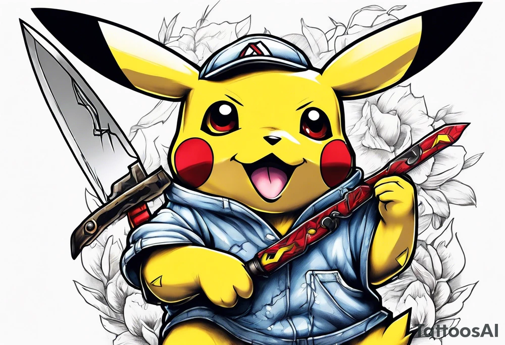 Pikachu holding a knife tattoo idea