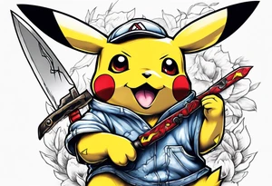 Pikachu holding a knife tattoo idea