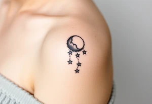Cascade of stars with moon tattoo idea