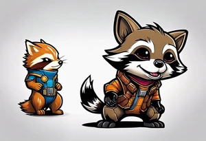 Disney guardians of the galaxy rocket playing with little groot (wooden creature) tattoo idea