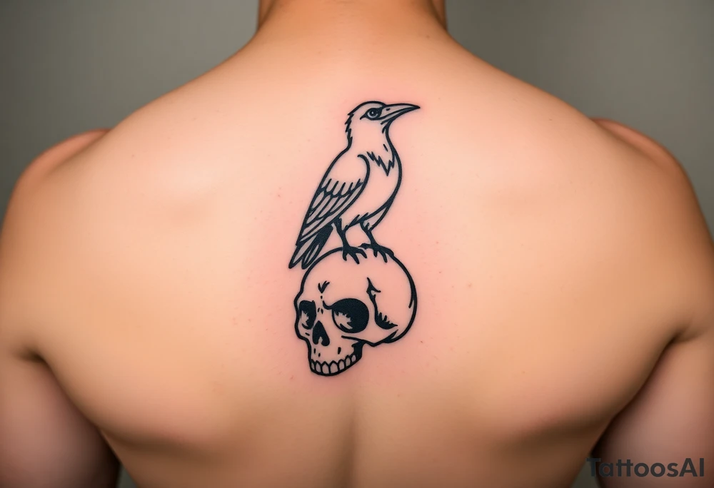 Crow standing on skull tattoo idea