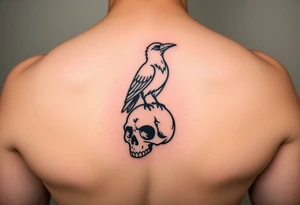 Crow standing on skull tattoo idea