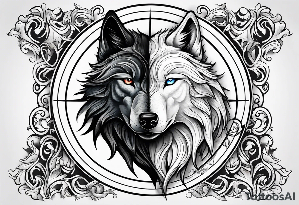 black wolf and white wolf in a ying yang style tattoo idea