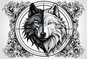 black wolf and white wolf in a ying yang style tattoo idea