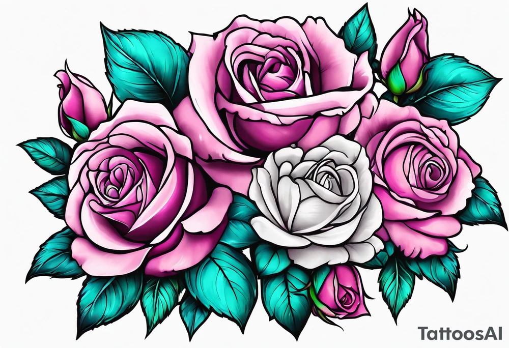 Dad, roses, teal, pink, purple tattoo idea