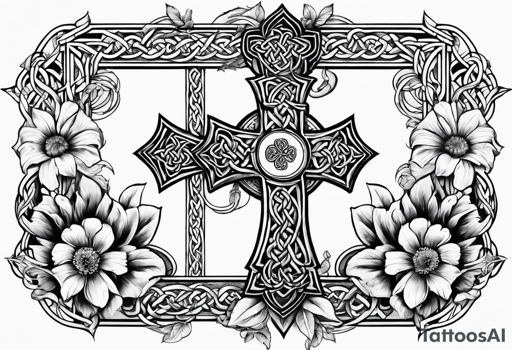 celtic cross with flowers tattoo idea