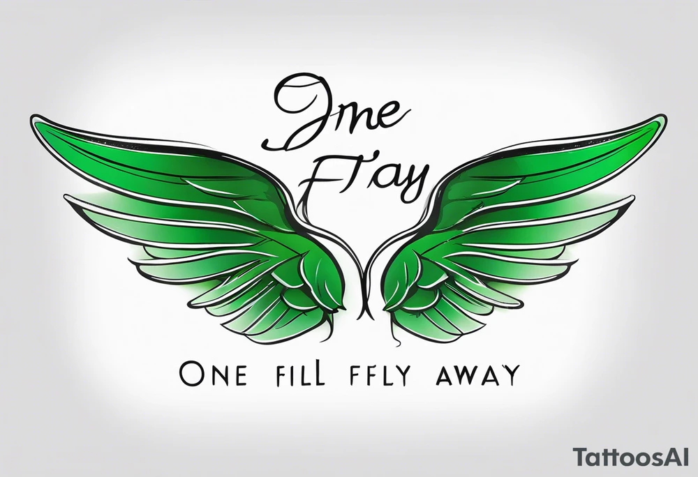 Green fairy wings with text “one day I’ll fly away” tattoo idea