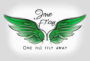 Green fairy wings with text “one day I’ll fly away” tattoo idea
