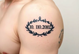 roman numerals (10.10.2002) in laurel crown in an ancient roman styles tattoo idea