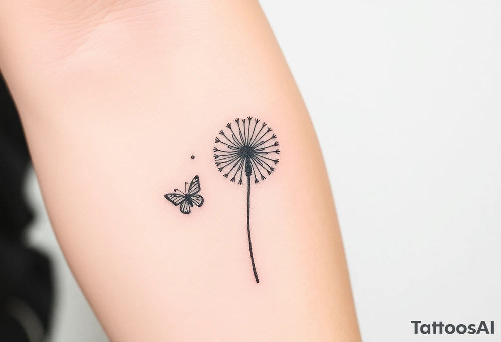 a dandelion and tow simple butterflies flying around it tattoo idea