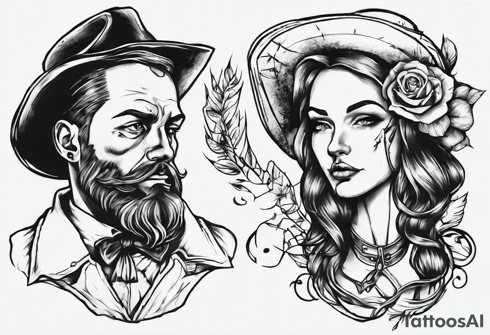A man and a woman, like the one in the Pioneer image tattoo idea