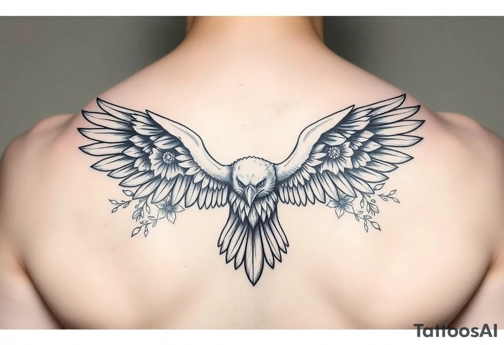 eagle and flowers wings not opened for the arm tattoo idea