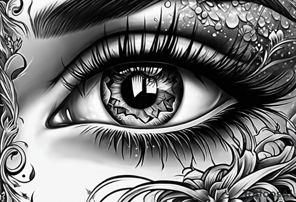 Realistic eye crying tears of tragedy death and betrayal tattoo idea