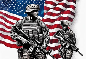 United States Marine Corps and American Flag arm sleeve with soldiers memorial tattoo idea