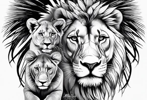 lioness and cub sun palm tree tattoo idea