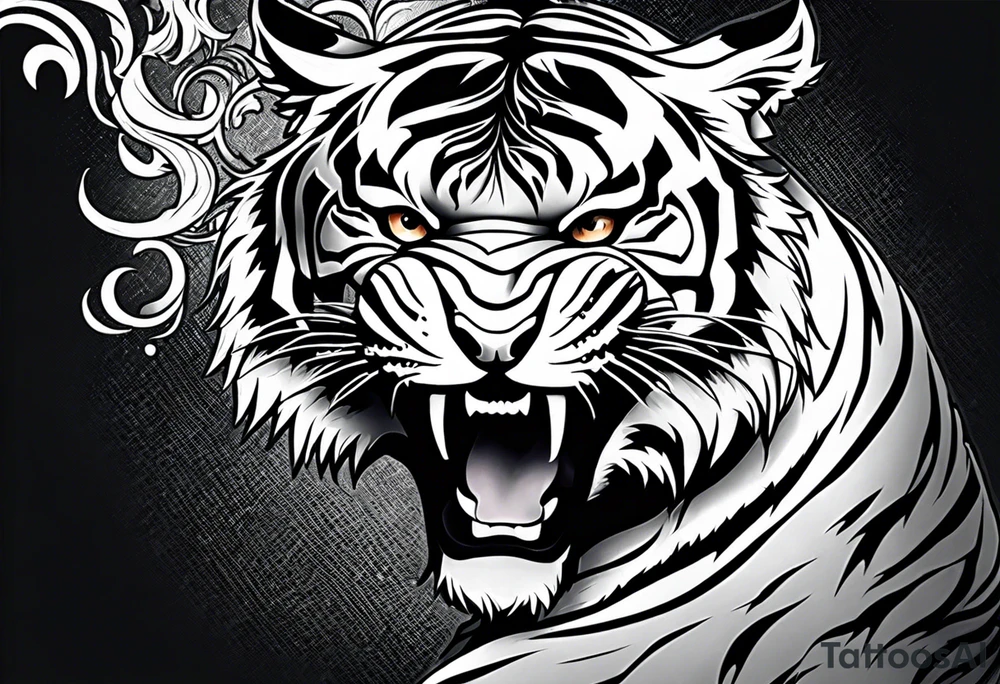 Tiger fighting warriors tattoo idea