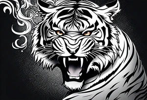 Tiger fighting warriors tattoo idea