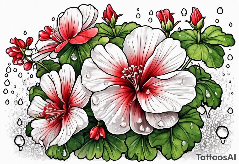red geraniums with rain drops tattoo idea