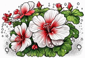 red geraniums with rain drops tattoo idea