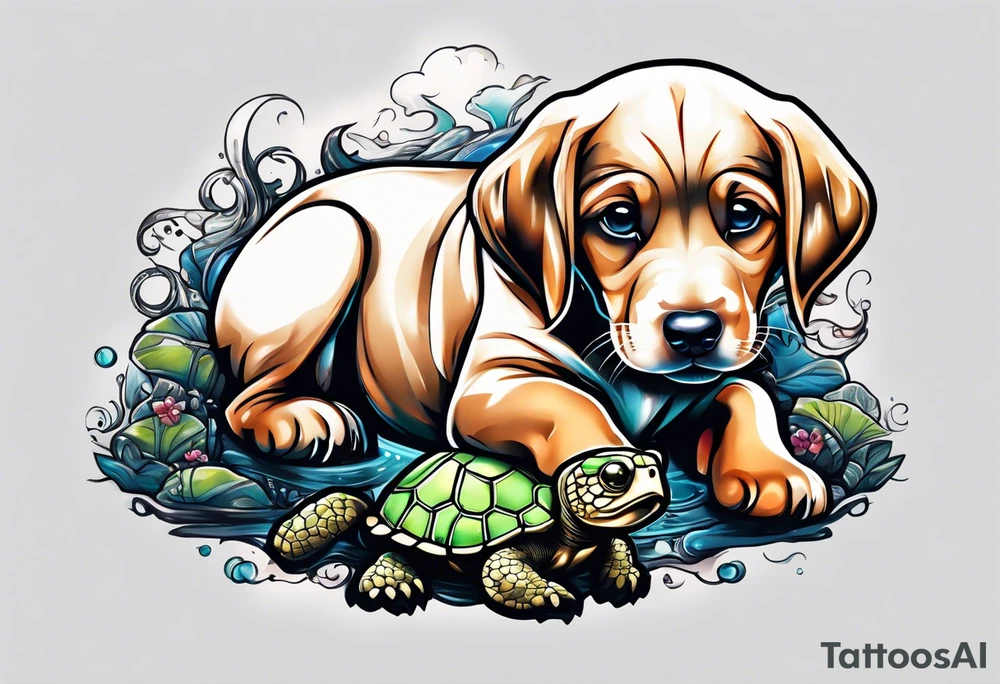 puppy with a turtle] tattoo idea