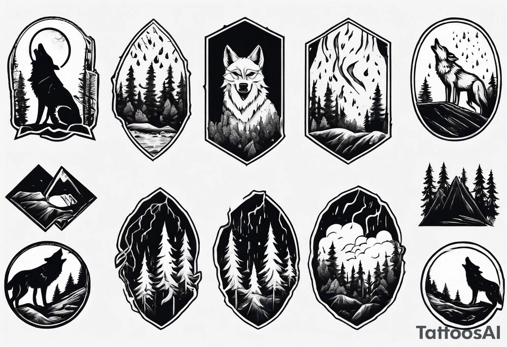 thunderstorm over a forest with a wolf howling on drums tattoo idea thunderstorm over a forest with a wolf howling on drums tattoo idea