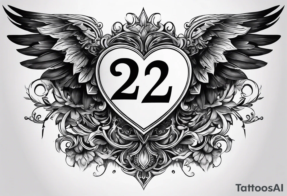 A heart in the form of the number 22 with wings tattoo idea