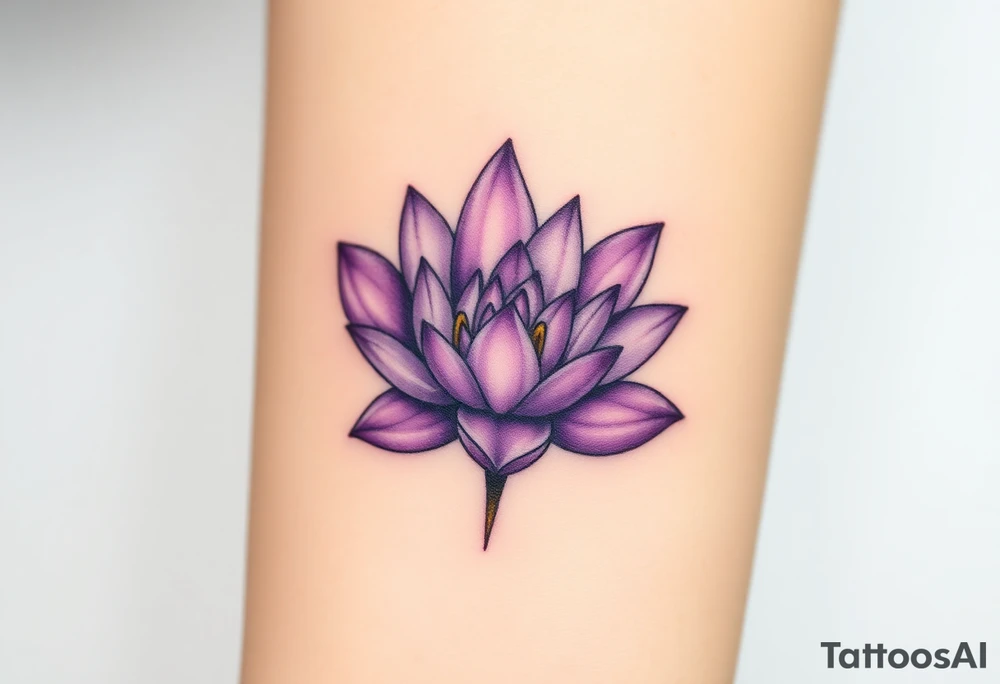 A soft purple water lily, with a subtle gradient of lavender to deep purple petals, symbolizing spiritual growth and a love that blooms over time tattoo idea