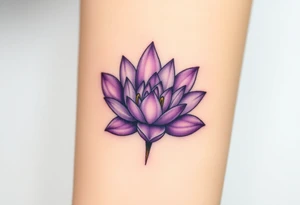 A soft purple water lily, with a subtle gradient of lavender to deep purple petals, symbolizing spiritual growth and a love that blooms over time tattoo idea