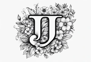 Bold letter J with small flowers tattoo idea