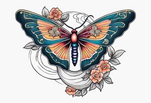 Moth, moon, snake, flowers tattoo idea