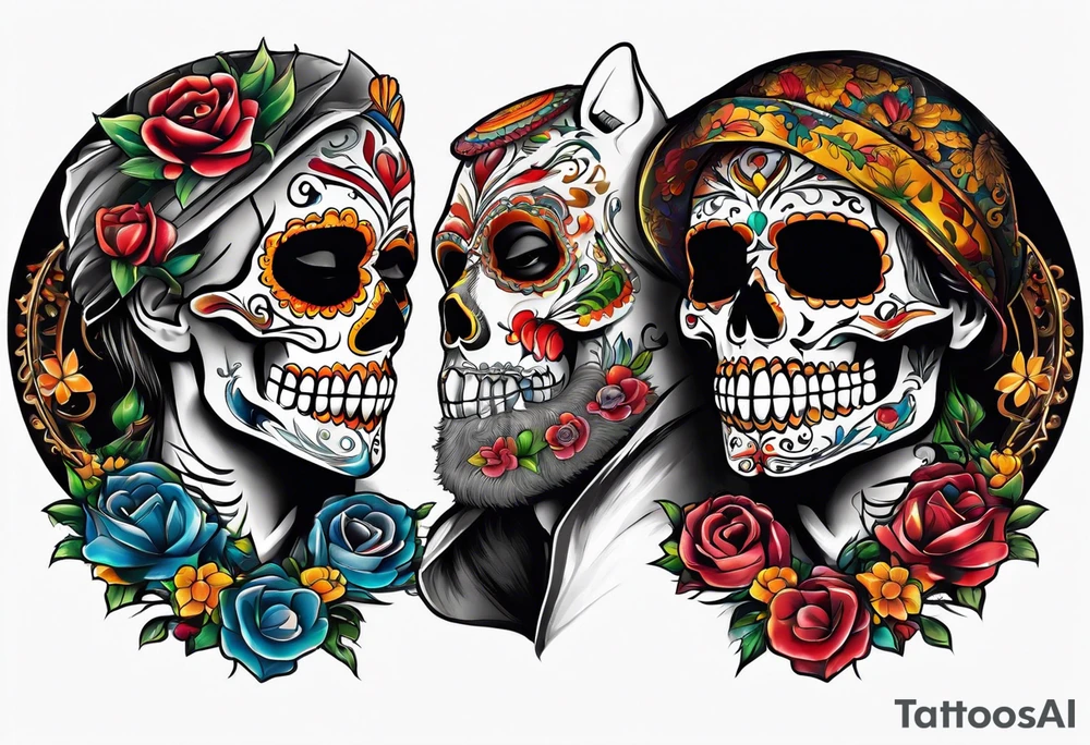 day of dead,man,standing,horizontal,cover up tattoo idea