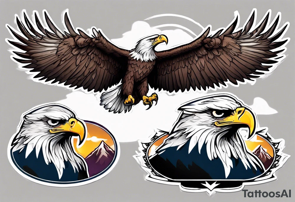 Tribute to Father representing a bald eagle with wings spread with mountain scene in the background tattoo idea