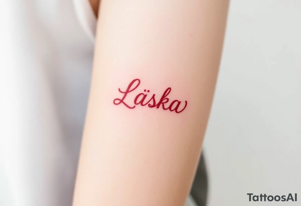 An infinity symbol with the word "Láska" in deep red blending into the design tattoo idea