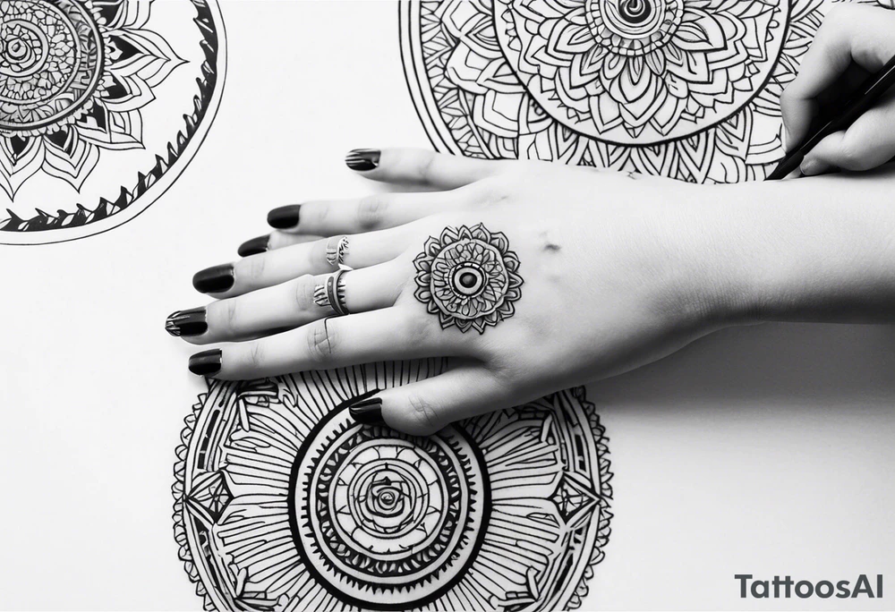 Single needle Thai mandala finger tattoos tattoo idea