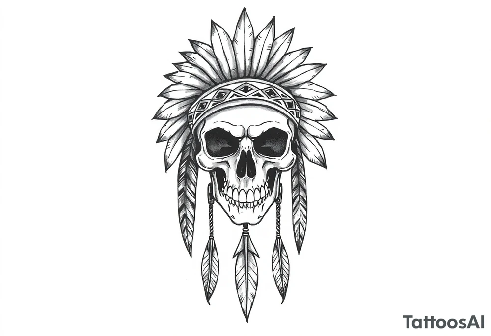 Native American skull with head dress and arrows below tattoo idea