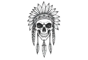 Native American skull with head dress and arrows below tattoo idea
