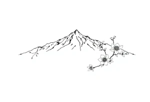 An elongated mountain range with vines and dogwood flowers tattoo idea