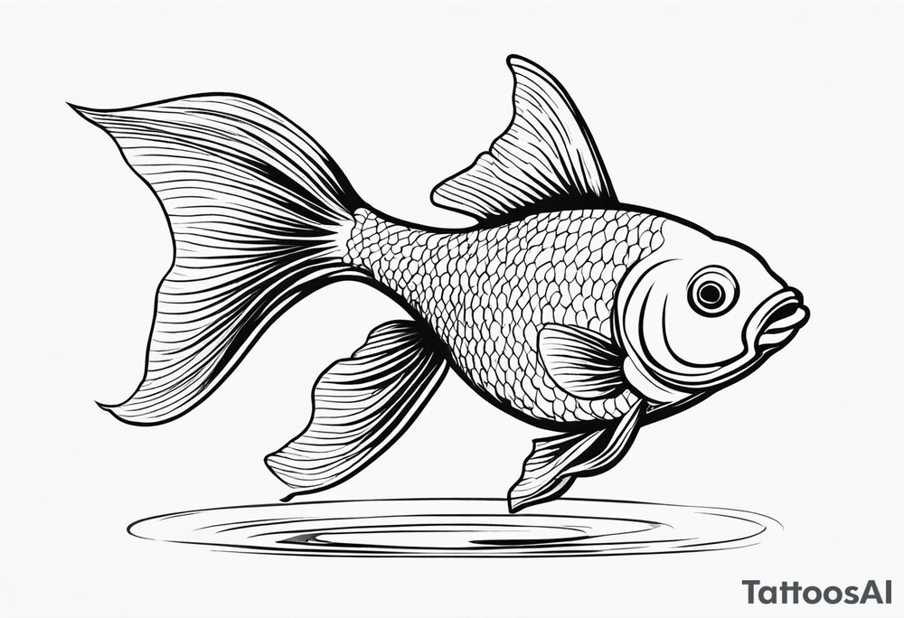 Create a subtle tattoo of a goldfish leaping out of water, highlighting its vibrant fins and dynamic movement.” tattoo idea