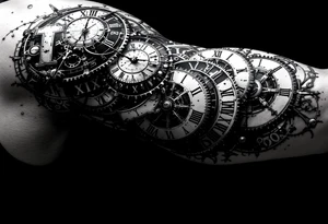 vintage roman numerals within ornate clockwork mechanism tattoo idea