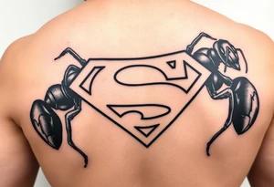 black ants carrying a superman logo on its back tattoo idea