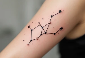 Constellation lines drawn in jet black, with each Capricorn star filled in with shimmering rose gold. tattoo idea
