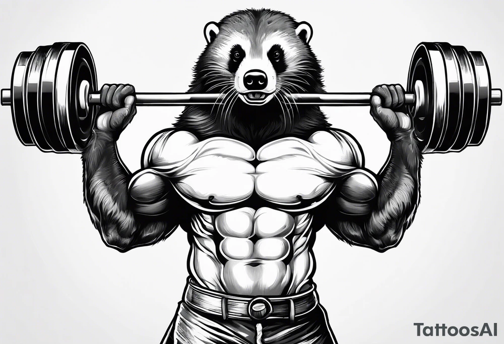 Muscular old honey badger lifting barbell. tattoo idea