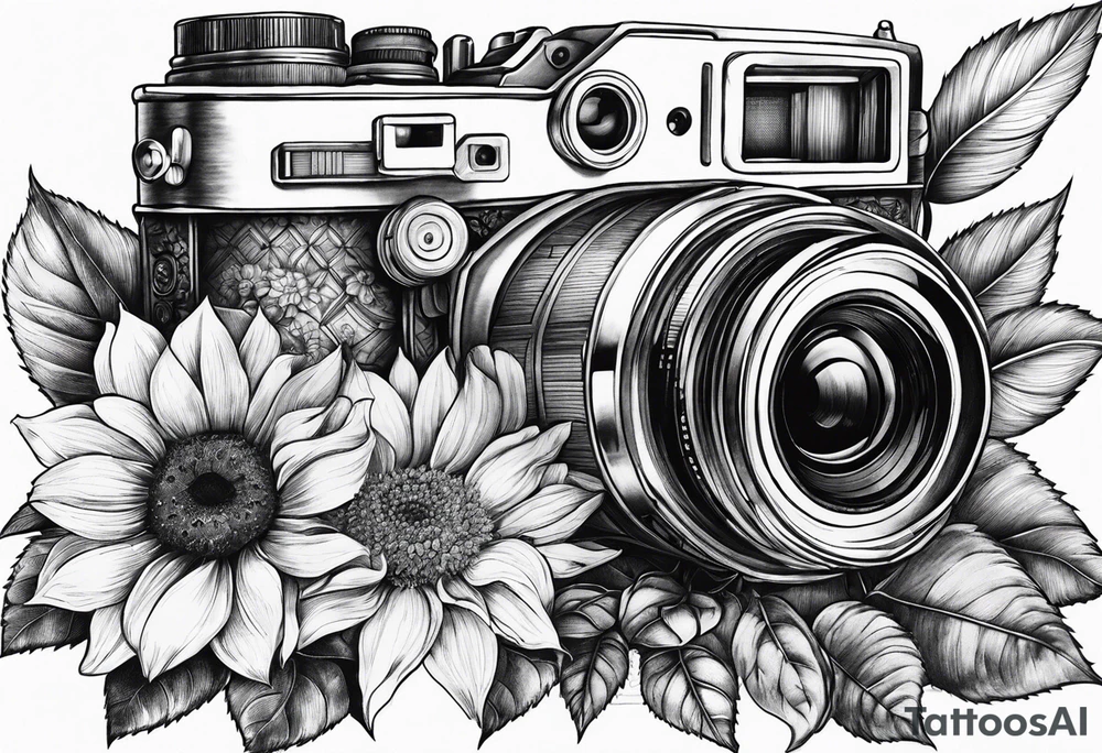Flower : rose , sunflower, camera, book tattoo idea