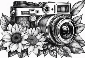 Flower : rose , sunflower, camera, book tattoo idea