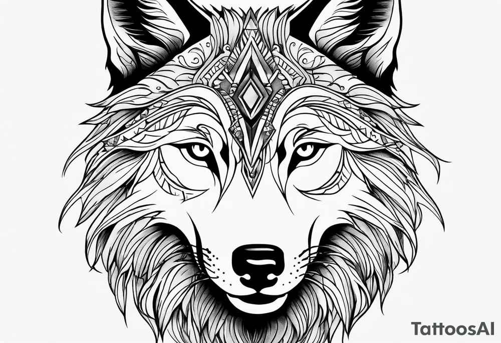 a wolf and a woman with the same eye tattoo idea