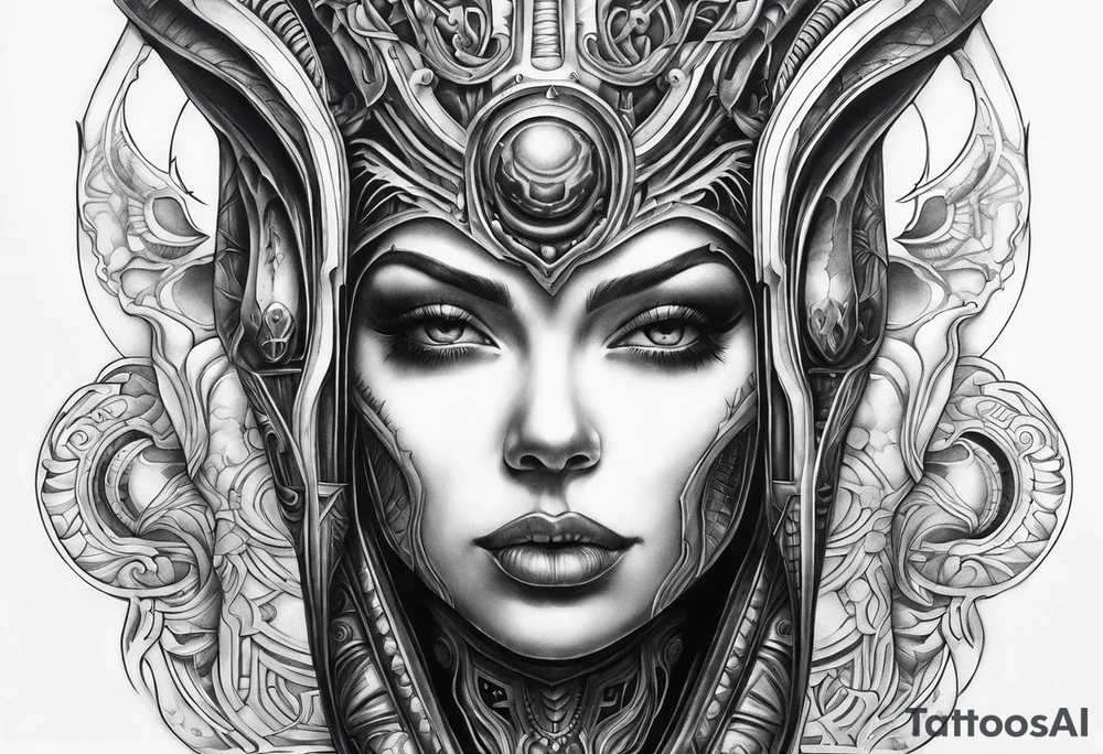H.R Giger style thigh tattoo tattoo idea