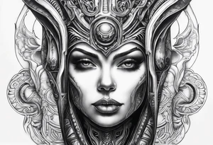 H.R Giger style thigh tattoo tattoo idea