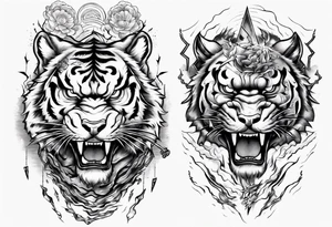 Tiger warrior with lightning and the sun for a forearm sleeve tattoo idea